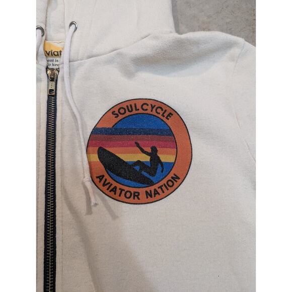 Aviator Nation Cream Hoodie with Colorful Sleeve Design - Picture 4 of 10
